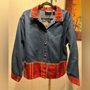 Willow Ridge Denim Floral Embroidered Button Down Top size XL